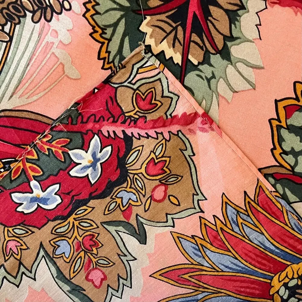 Vintage Ralph Lauren Colorful Feather Floral Paisley Cotton Square Scarf